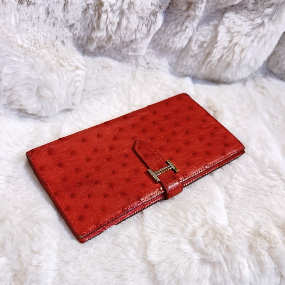 Hermès Bearn Ostrich Leather Wallet
